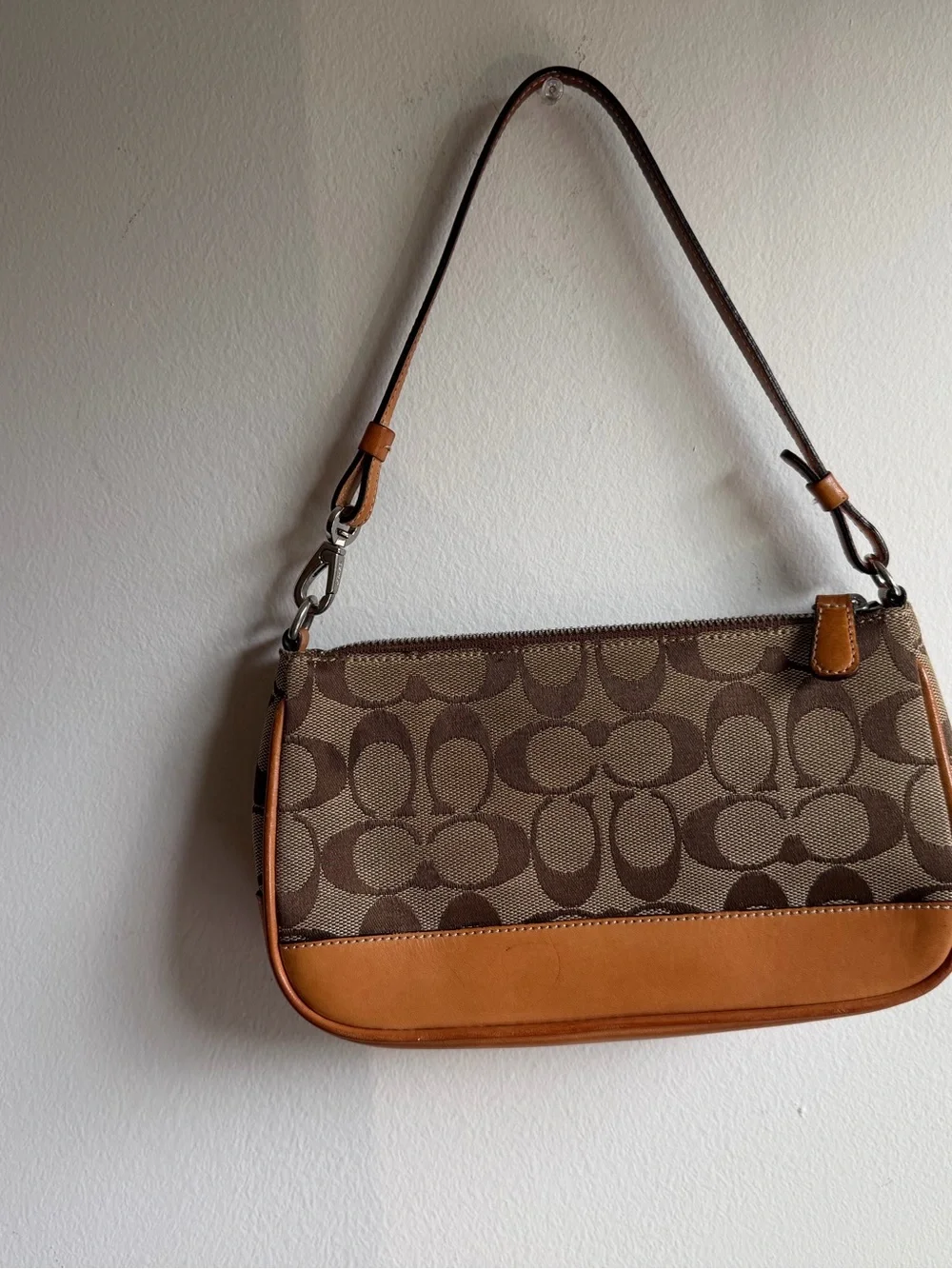Vintage Y2K 2004 Coach 6094 Signature Jacquard Demi Shoulder Bag Tan